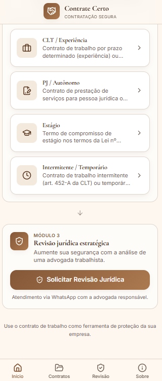 Escolha o tipo de contrato